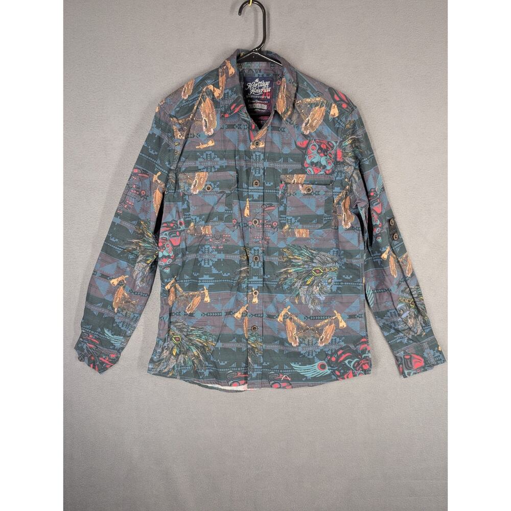 The Heritage By America Mens 1776 Button Up Shirt Medium Native Tribal